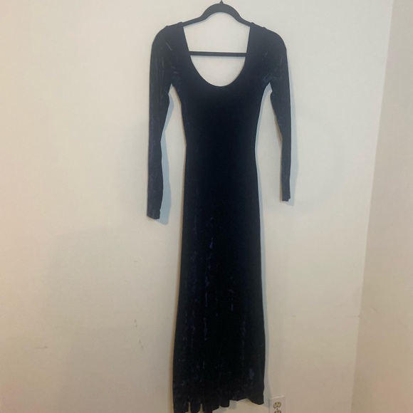 Betsey Johnson Vintage Black Label 90's Navy Blue Crushed Velvet Maxi Dress - Picture 11 of 11